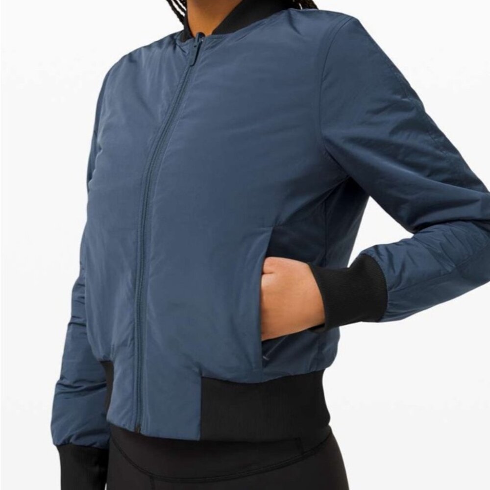❤️ Lululemon Non-Stop Bomber *Reversible Jacket Iron Blue / Black Size 4 NWT - Picture 4 of 7